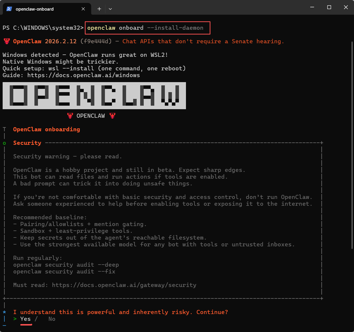 运行 onboard 命令